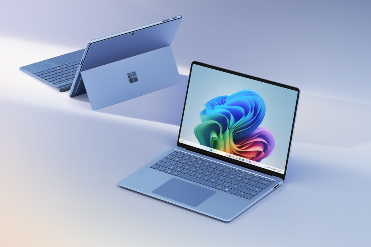 Windows laptop with colorful display on a light background